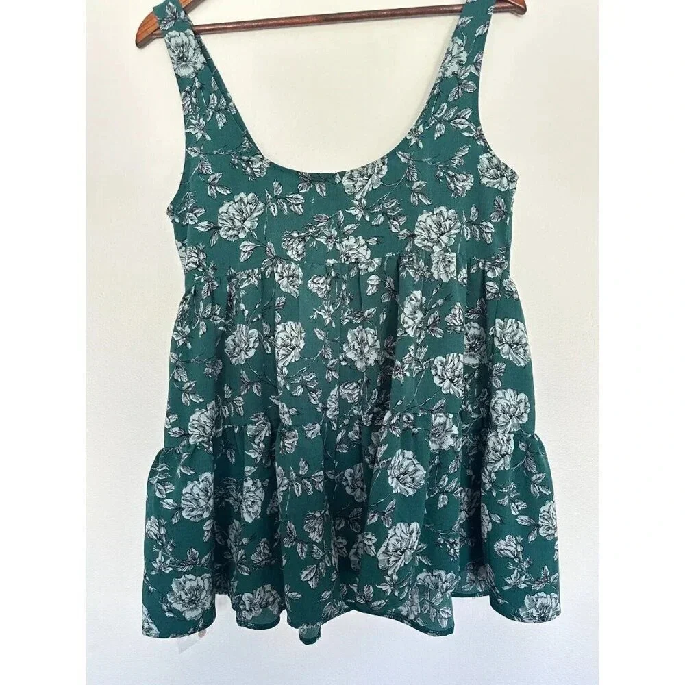 NWT Urban Outfitters Cold Shoulder Backless Romper Green Floral Print sz S